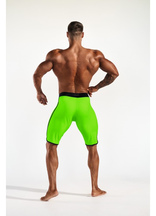 Men's Physique súťažné plavky - Neon Green (čierny bočný lem)